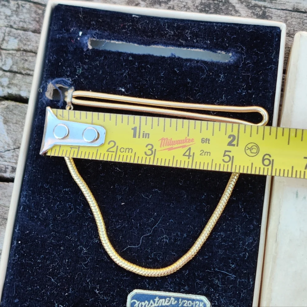 NIB Vintage men's Forstner 12k GF Tie bar with snake chain